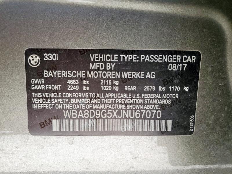 WBA8D9G5XJNU67070 - 2018 BMW 330 XI TAN photo 12