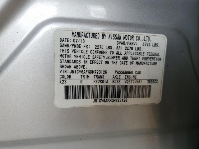 JN1CV6APXDM723126 - 2013 INFINITI G37 BASE SILVER photo 13