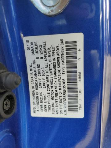 2HGFC3B79JH350898 - 2018 HONDA CIVIC EXL ლურჯი ფოტო 12