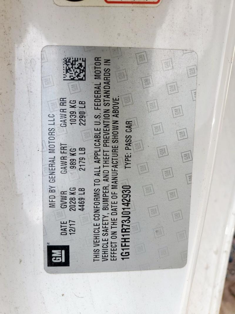 1G1FH1R73J0142930 - 2018 CHEVROLET CAMARO SS 白色 照片 12