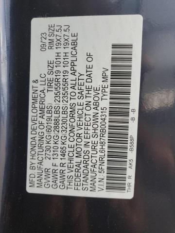 5FNRL6H87RB004315 - 2024 HONDA ODYSSEY TOURING BLUE photo 14