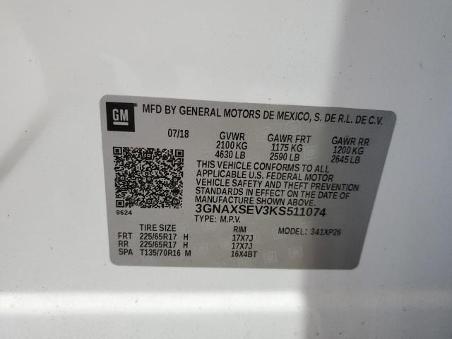 3GNAXSEV3KS511074 - 2019 CHEVROLET EQUINOX LS 白色 照片 14