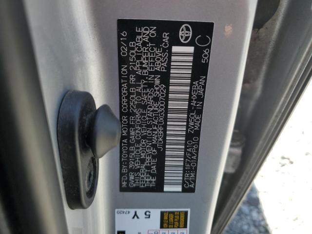 JTDKBRFUXG3007029 - 2016 TOYOTA PRIUS SILVER photo 12