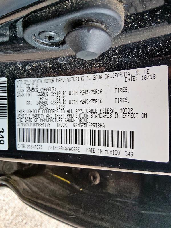 3TMAZ5CN1KM084179 - 2019 TOYOTA TACOMA DOUBLE CAB Qara foto 12