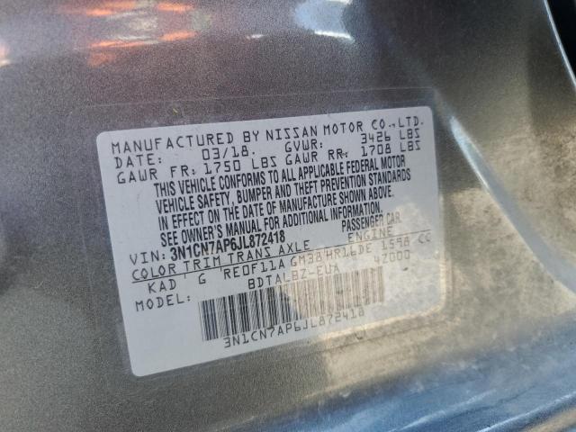 3N1CN7AP6JL872418 - 2018 NISSAN VERSA S 银色 照片 13