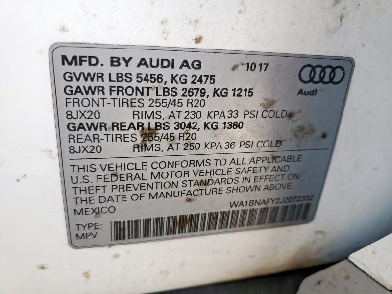 WA1BNAFY2J2072332 - 2018 AUDI Q5 PREMIUM PLUS თეთრი ფოტო 12