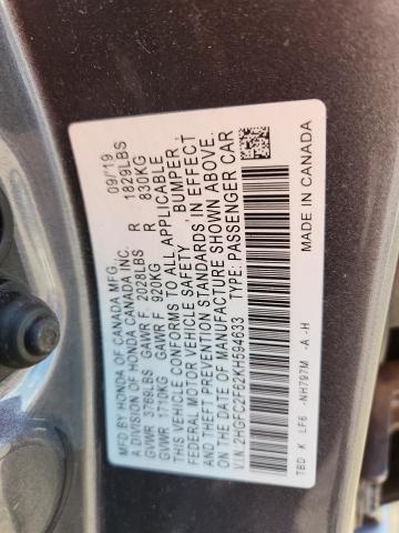 2HGFC2F62KH594633 - 2019 HONDA CIVIC LX Boz foto 12