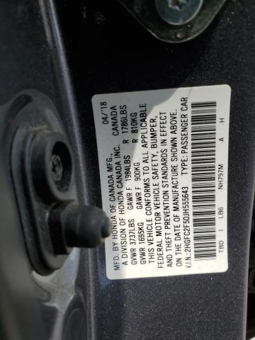 2HGFC2F50JH555643 - 2018 HONDA CIVIC LX CHARCOAL photo 12