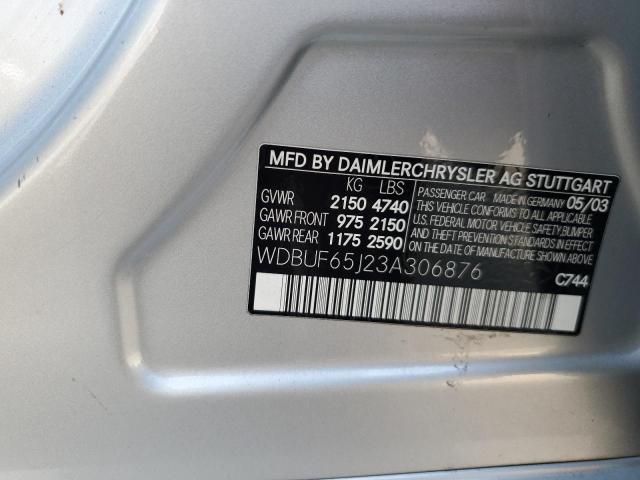 WDBUF65J23A306876 - 2003 MERCEDES-BENZ E 320 SILVER photo 12