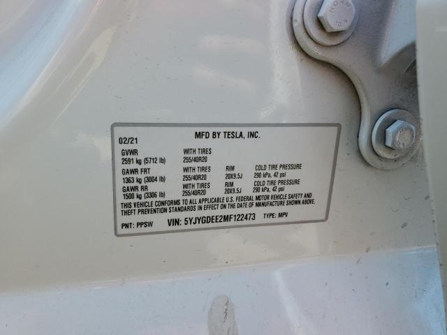 5YJYGDEE2MF122473 - 2021 TESLA MODEL Y 白色 照片 13