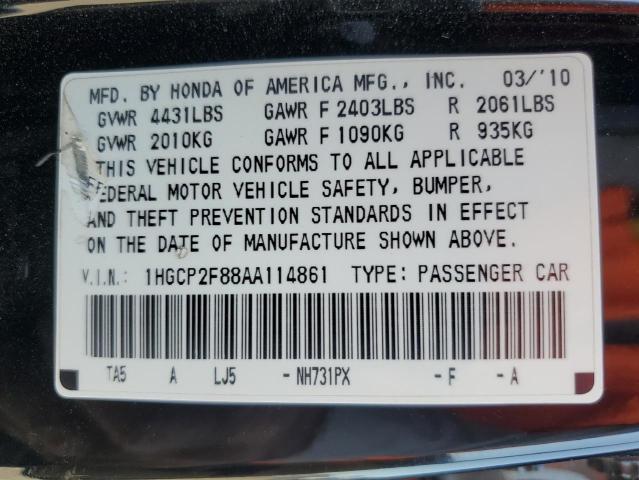 1HGCP2F88AA114861 - 2010 HONDA ACCORD EXL BLACK photo 12