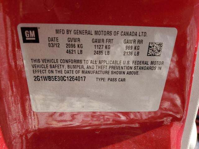 2G1WB5E30C1264017 - 2012 CHEVROLET IMPALA LT BURGUNDY photo 12