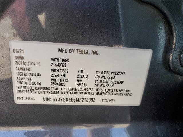 5YJYGDEE5MF213382 - 2021 TESLA MODEL Y 石墨色 照片 13