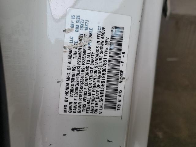 5FNRL5H91GB007551 - 2016 HONDA ODYSSEY TOURING WHITE photo 13