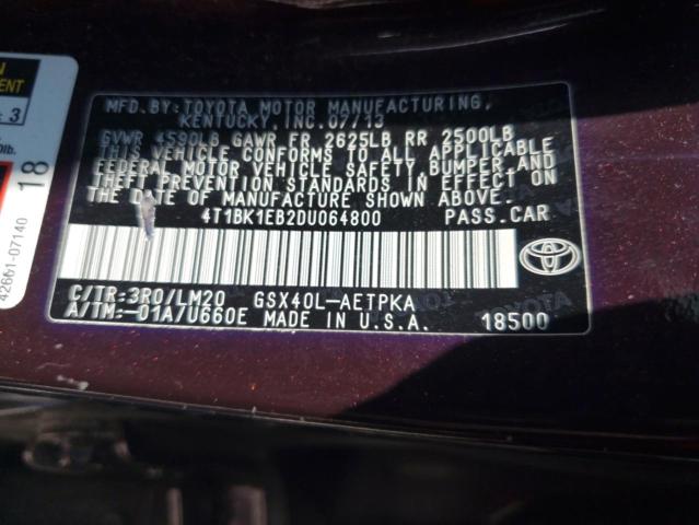 4T1BK1EB2DU064800 - 2013 TOYOTA AVALON BASE BURGUNDY photo 12