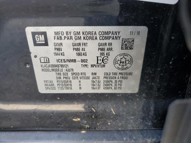 KL4CJASB9KB789121 - 2019 BUICK ENCORE PREFERRED შავი ფოტო 12