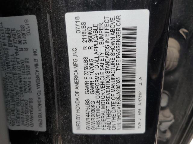 1HGCV1F35JA205025 - 2018 HONDA ACCORD SPORT Սև լուսանկար 12