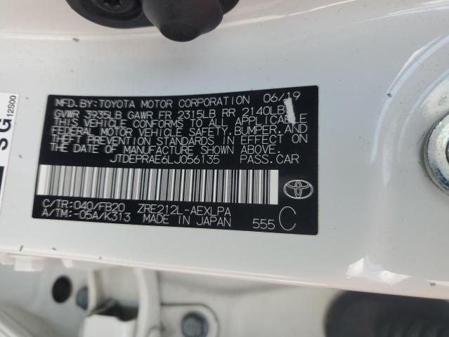 JTDEPRAE6LJ056135 - 2020 TOYOTA COROLLA LE WHITE photo 12