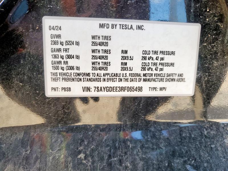 7SAYGDEE3RF065498 - 2024 TESLA MODEL Y 黑色 照片 12