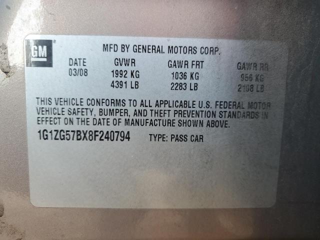 1G1ZG57BX8F240794 - 2008 CHEVROLET MALIBU LS BEIGE photo 12