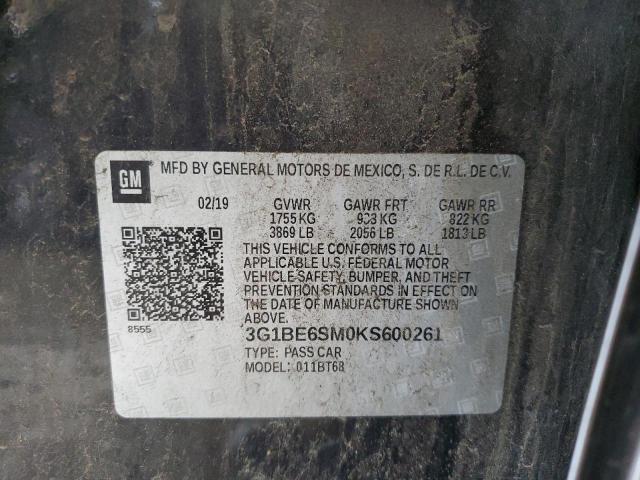 3G1BE6SM0KS600261 - 2019 CHEVROLET CRUZE LT 黑色 照片 13