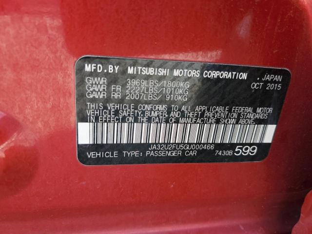 JA32U2FU5GU000466 - 2016 MITSUBISHI LANCER ES RED photo 12