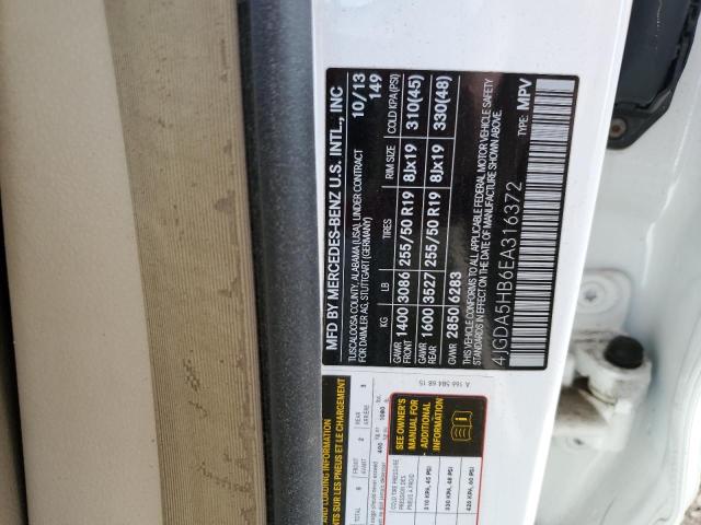 4JGDA5HB6EA316372 - 2014 MERCEDES-BENZ ML 350 4MATIC WHITE photo 13