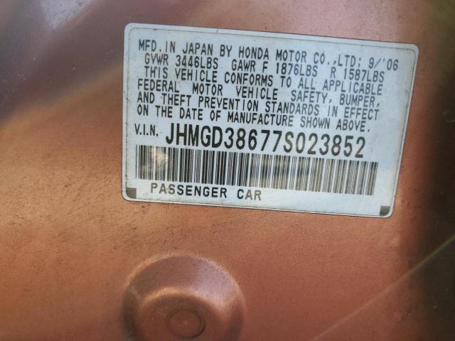 JHMGD38677S023852 - 2007 HONDA FIT S 橙色 照片 12