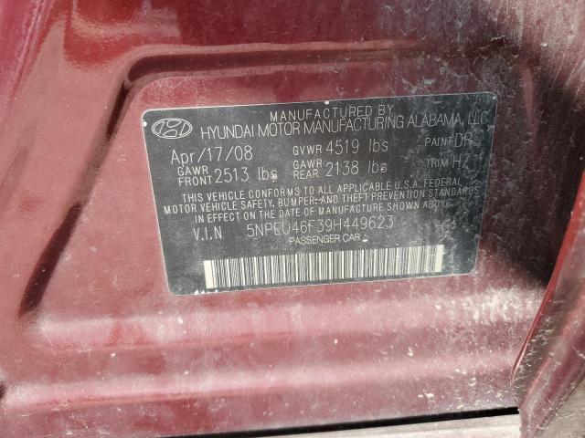 5NPEU46F39H449623 - 2009 HYUNDAI SONATA SE RED photo 12