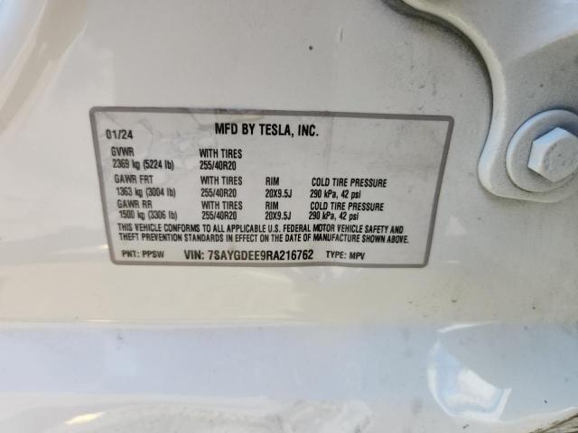 7SAYGDEE9RA216762 - 2024 TESLA MODEL Y თეთრი ფოტო 13