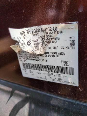 1FM5K8FH4GGD13612 - 2016 FORD EXPLORER LIMITED BURGUNDY photo 12