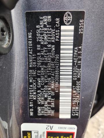 4T1BK3DB8BU427790 - 2011 TOYOTA AVALON BASE Գրաֆիտ լուսանկար 12