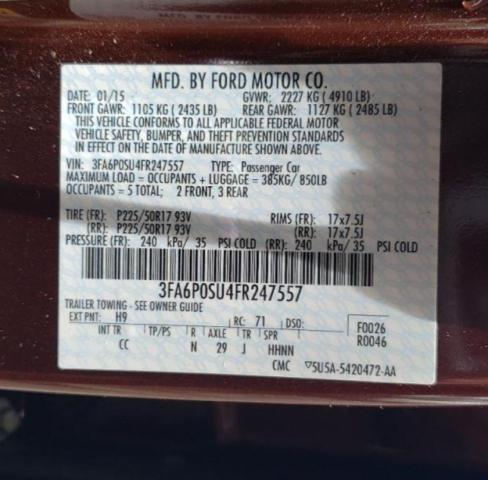 3FA6P0SU4FR247557 - 2015 FORD FUSION TITANIUM PHEV Bordo foto 12