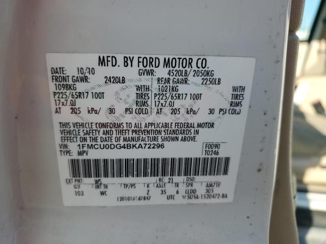 1FMCU0DG4BKA72296 - 2011 FORD ESCAPE XLT WHITE photo 13