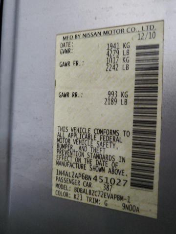 1N4AL2AP6BN451027 - 2011 NISSAN ALTIMA BASE SILVER photo 12