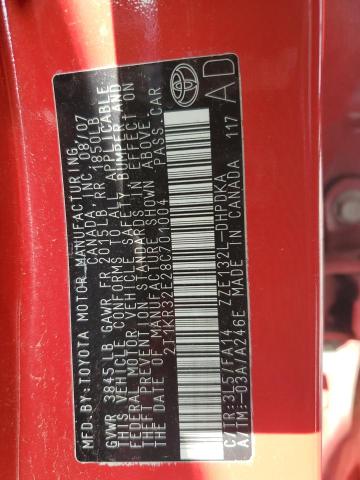 2T1KR32E28C701004 - 2008 TOYOTA COROLLA MA XR RED photo 13