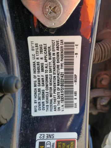 19XFA1F51BE031431 - 2011 HONDA CIVIC LX BLACK photo 12