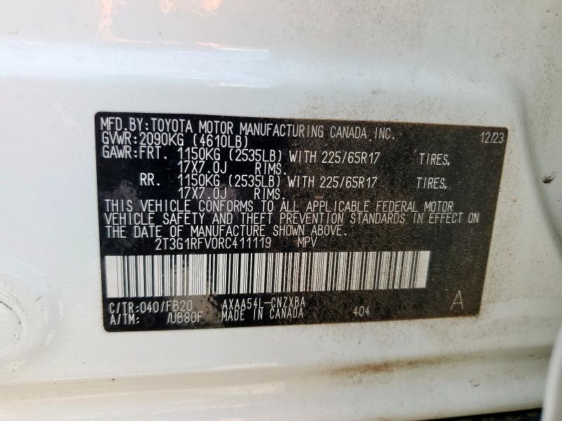 2T3G1RFV0RC411119 - 2024 TOYOTA RAV4 LE WHITE photo 13