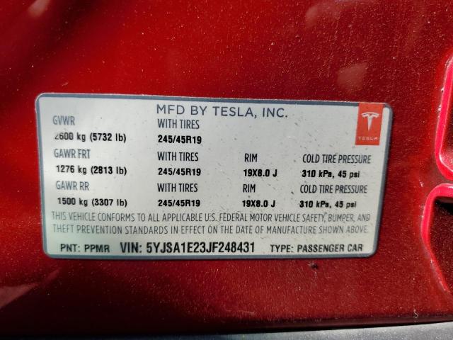 5YJSA1E23JF248431 - 2018 TESLA MODEL S Червоний фото 13