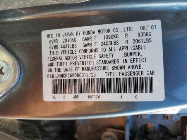 JHMCP26808C012725 - 2008 HONDA ACCORD EXL GRAY photo 12