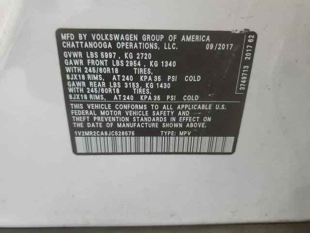 1V2MR2CA8JC526575 - 2018 VOLKSWAGEN ATLAS SEL Білий фото 13