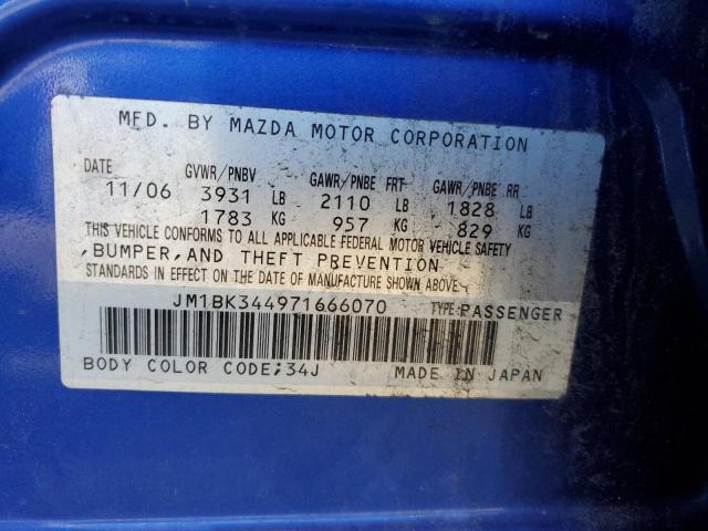 JM1BK344971666070 - 2007 MAZDA 3 HATCHBACK BLUE photo 12