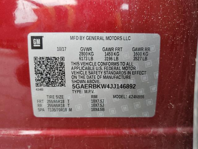 5GAERBKW4JJ146892 - 2018 BUICK ENCLAVE ESSENCE 栗色 照片 14
