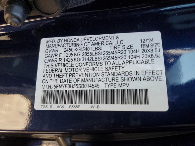 5FNYF8H55SB014545 - 2025 HONDA PASSPORT EXL 蓝色 照片 12