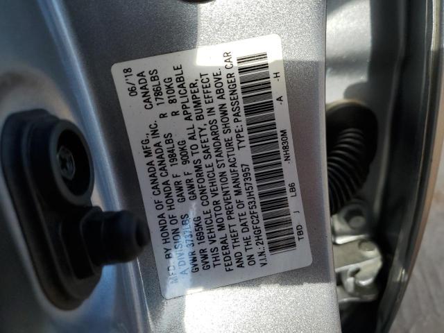 2HGFC2F53JH573957 - 2018 HONDA CIVIC LX SILVER photo 13