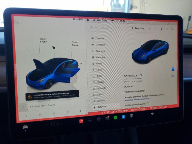 5YJ3E1EB7NF327664 - 2022 TESLA MODEL 3 Bleu photo 9