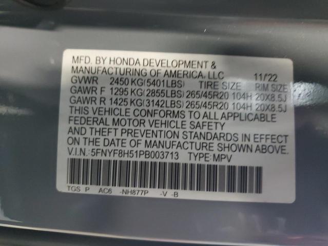 5FNYF8H51PB003713 - 2023 HONDA PASSPORT EXL GRAY photo 14