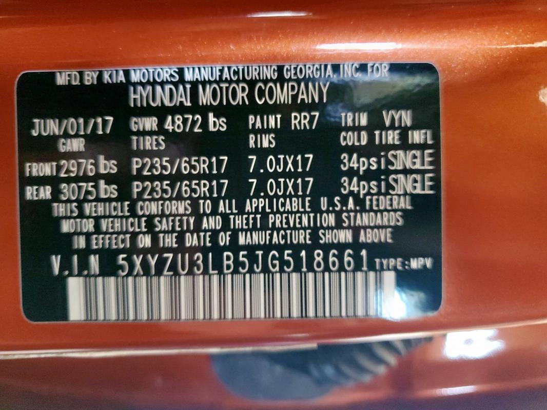 5XYZU3LB5JG518661 - 2018 HYUNDAI SANTA FE S ORANGE photo 13