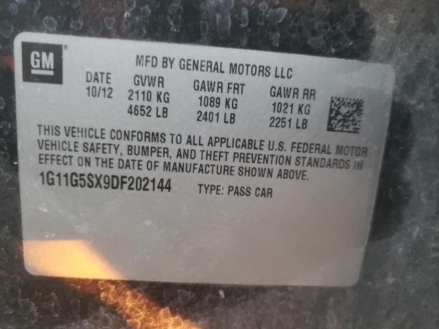 1G11G5SX9DF202144 - 2013 CHEVROLET MALIBU 3LT შავი ფოტო 12