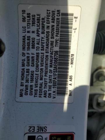 19XFA1F53AE068706 - 2010 HONDA CIVIC LX WHITE photo 12